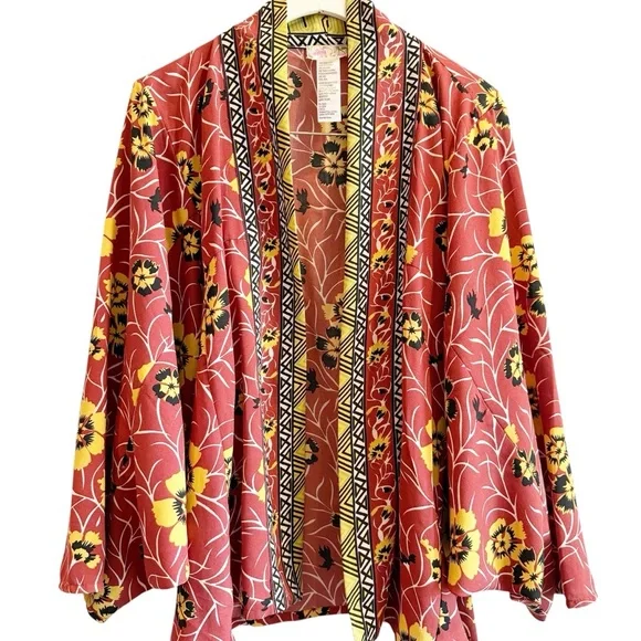 Free People Kona Print Kimono Jacket Floral Boho Lightweight Layering Piece - Picture 2 of 8
